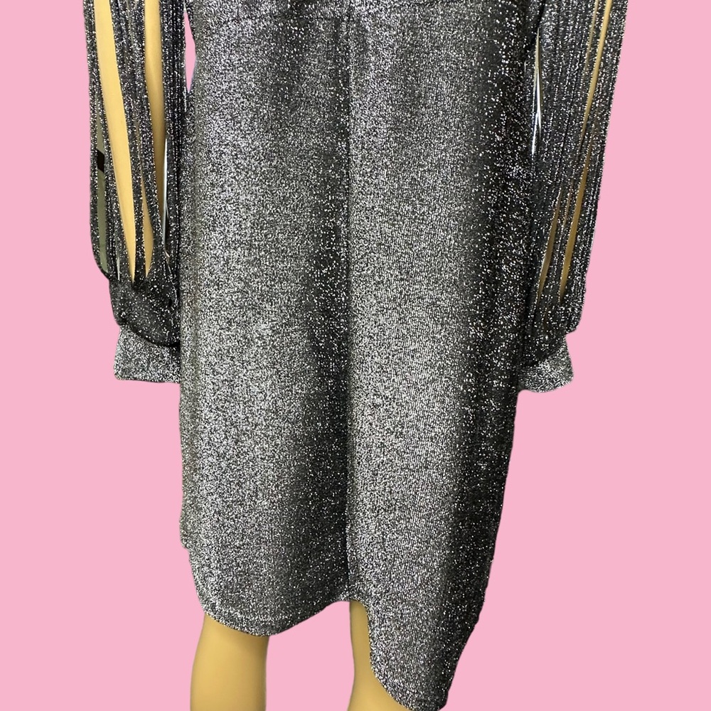 Womens Pencil Dress Glitter Black Size XL Knee Length Stretch Strappy Sleeve - Picture 8 of 16